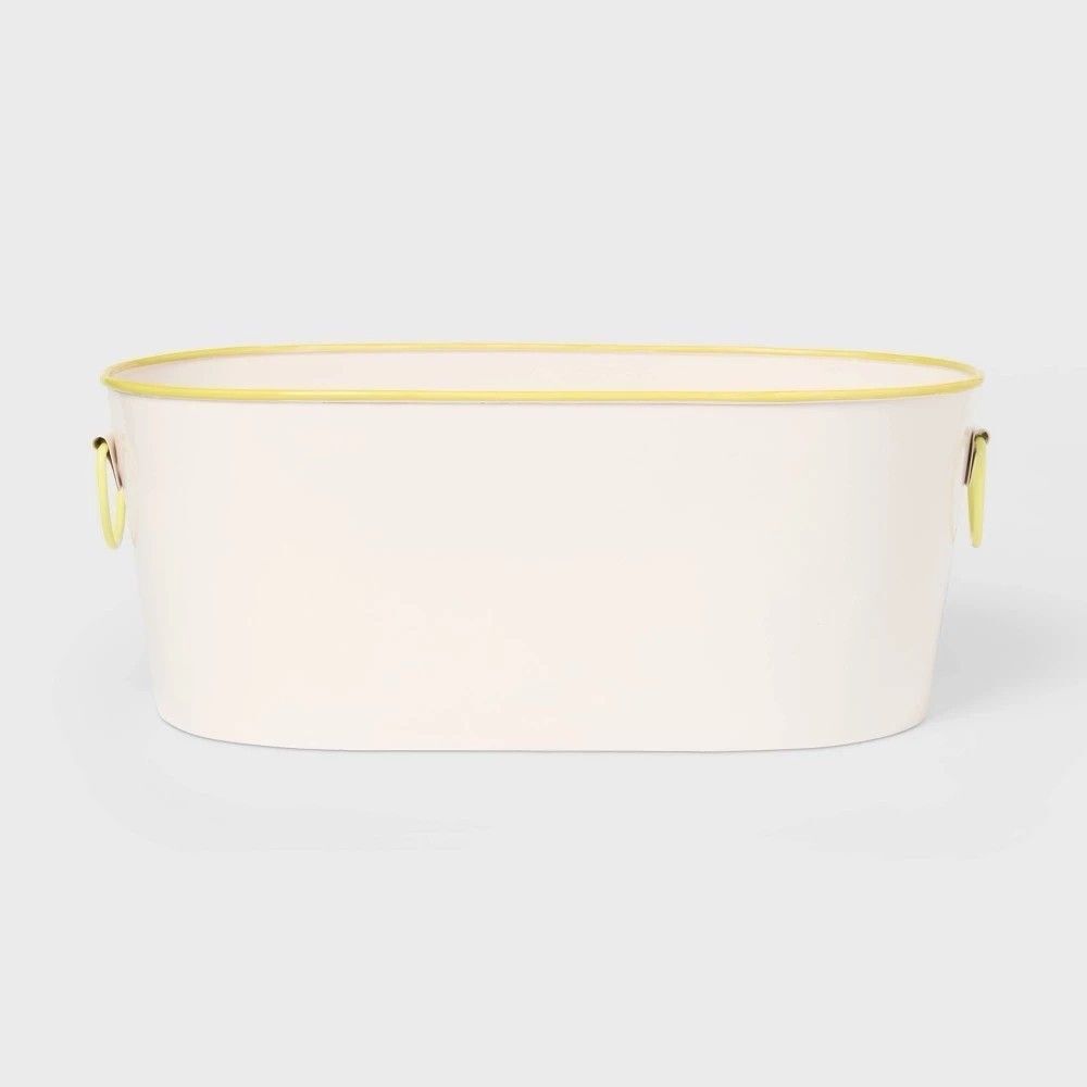 Sun Squad 11L Metal Beverage Tub Cream Yellow Rim Ice Bucket Party Cooler New